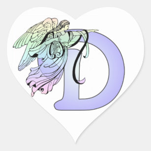 Letter D Monogram Initial Angel Wings Halo Heart Sticker