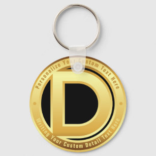 Letter D monogram Initial charm Gold Circle Keychain