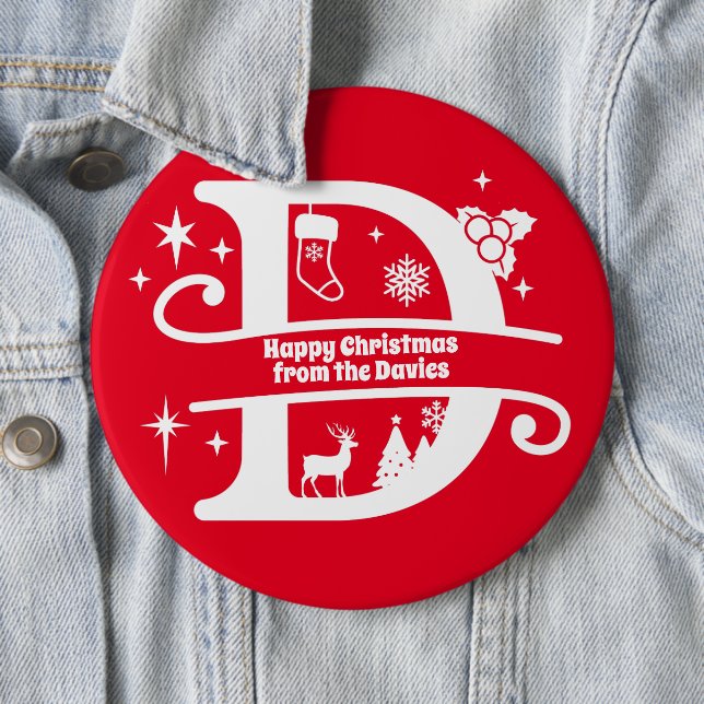 Letter D Monogram Initial Family Name Greeting   6 Inch Round Button (In Situ)