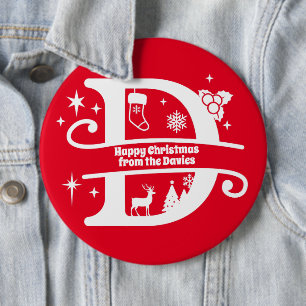 Letter D Monogram Initial Family Name Greeting   6 Inch Round Button