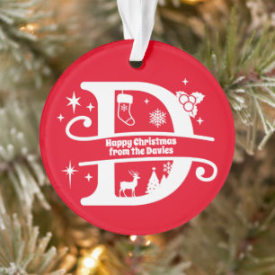 Letter D Monogram Initial Family Name Greeting Ornament