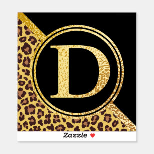 Letter D Monogram Leopard Print Gold and Black