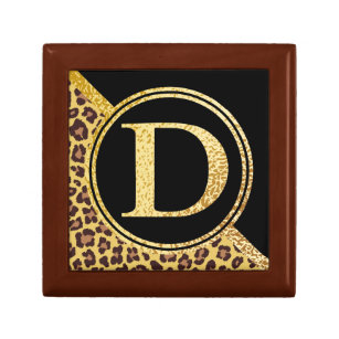 Letter D Monogram Leopard Print Gold and Black Gift Box