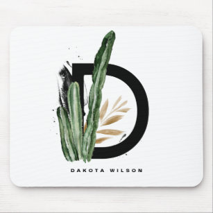 Letter D Monogram   Tropical Cactus Personalized Mouse Pad