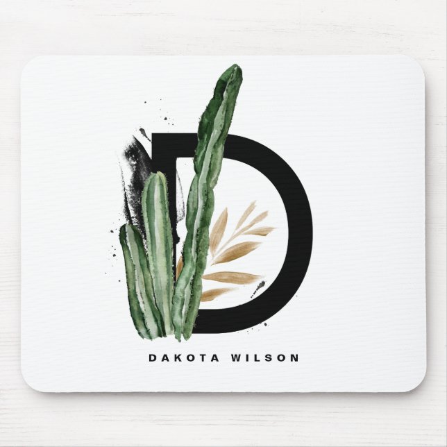 Letter D Monogram | Tropical Cactus Personalized Mouse Pad (Front)