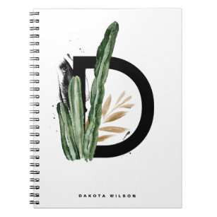 Letter D Monogram   Tropical Cactus Personalized Notebook