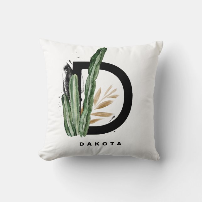 Letter D Monogram | Tropical Cactus Personalized Throw Pillow (Front)