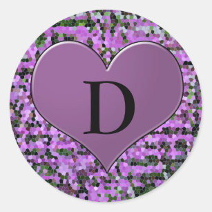 Letter 'D' on purple heart round sticker