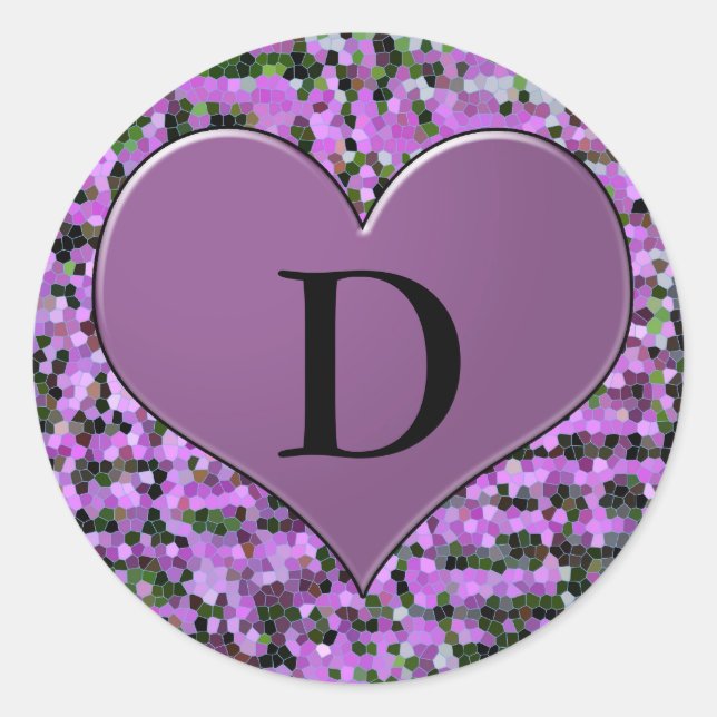 Letter 'D' on purple heart round sticker (Front)