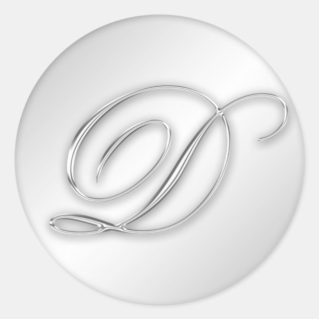 Letter D script initial faux silver monogram favou Classic Round Sticker (Front)
