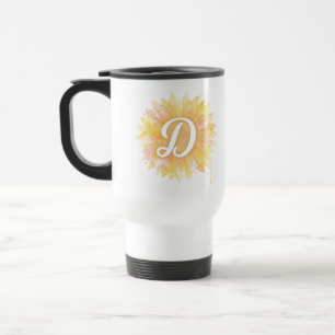 Letter D Sunflower First Name Monogram Initial Travel Mug