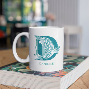 Letter D Teal Monogram Modern Name Coffee Mug
