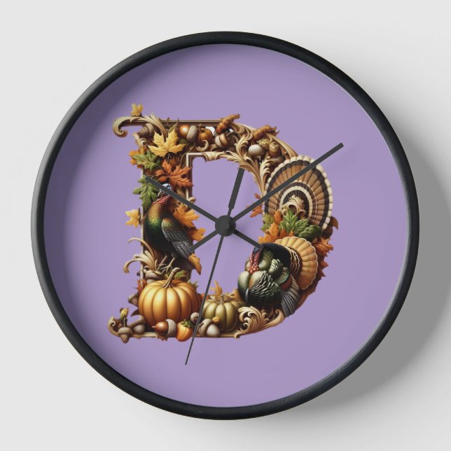 Letter D Thanksgiving style gift  Clock (Front)