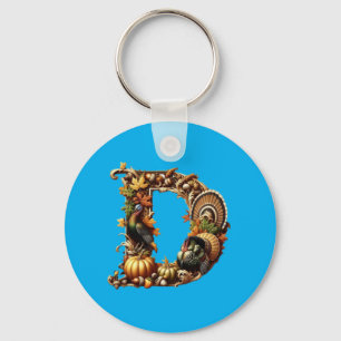 Letter D Thanksgiving style gift Keychain