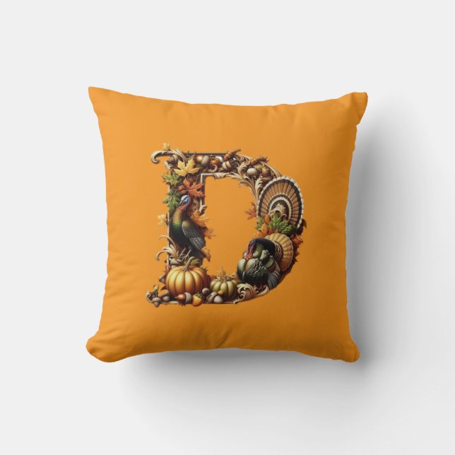 Letter D Thanksgiving style gift  Throw Pillow (Front)
