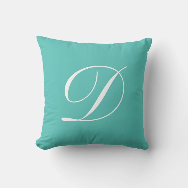 Letter D Turquoise Monogram Pillow (Front)
