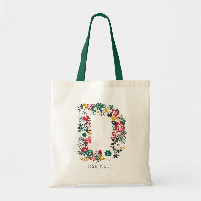 Letter D | Whimsical Floral Letter Monogram I Tote Bag (Front)
