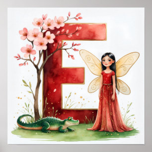 Letter E Alligator Fairy Poster Wildlife Alphabet