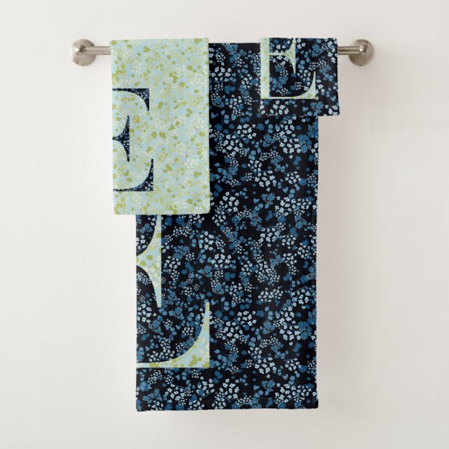 Letter E blue and green liberty  Bath Towel Set (Insitu)