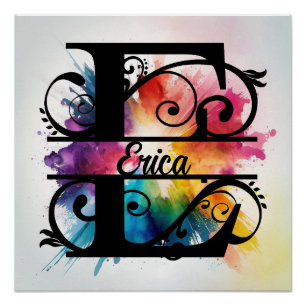 Letter 'E', Bright Rainbow Monogram, Kids Name Poster