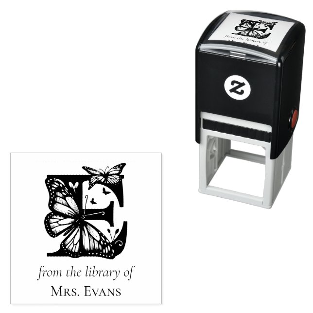 Letter E Butterfly Monogram From the Library Of Self-inking Stamp (In Situ)