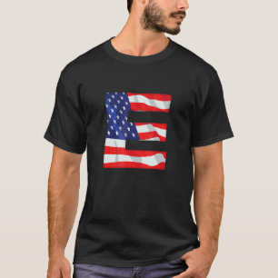 Letter E Capital Alphabet Usa American Flag Monogr T-Shirt
