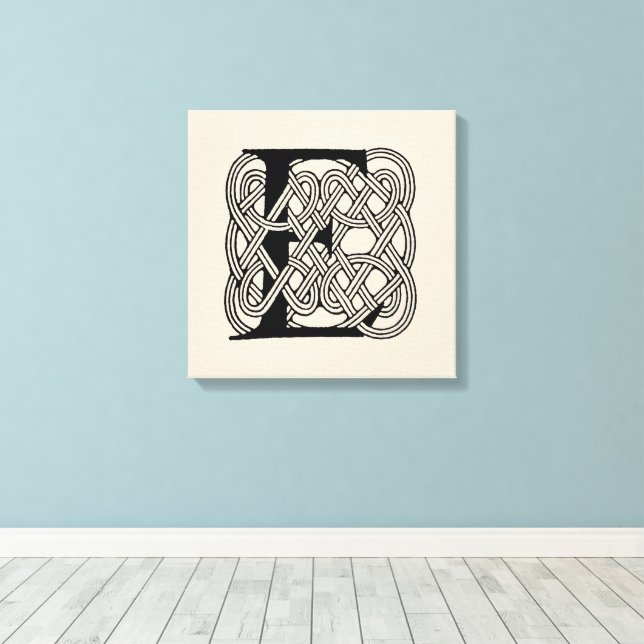 Letter E Celtic Knot Vintage Monogram Canvas Print (Insitu(Wood Floor))