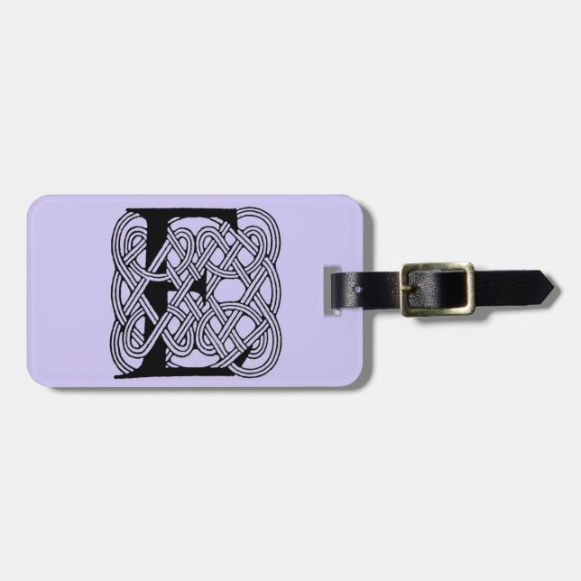 Letter E Celtic Knot Vintage Monogram Luggage Tag (Front Horizontal)