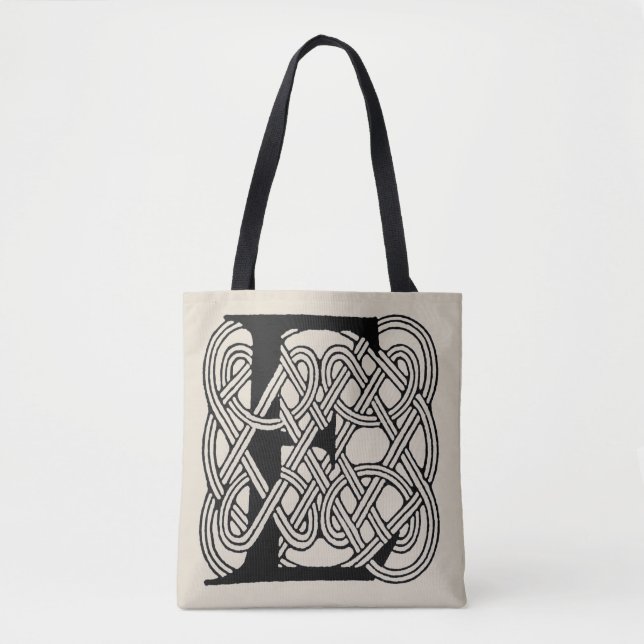 Letter E Celtic Knot Vintage Monogram Tote Bag (Front)