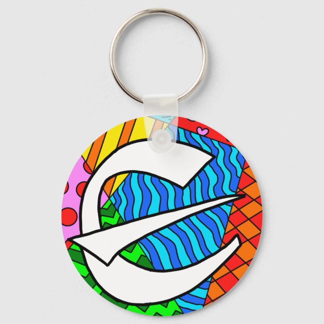 Letter E Colorful Doodles Keychain (Front)