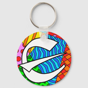 Letter E Colourful Doodles Keychain