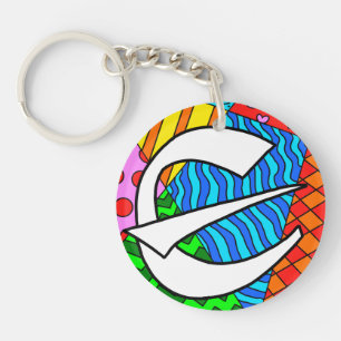 Letter E Colourful Doodles Keychain