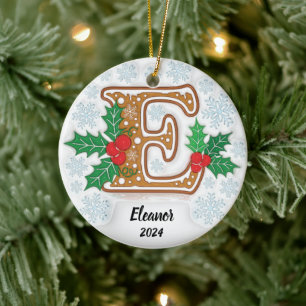 Letter E Custom Christmas Ceramic Ornament