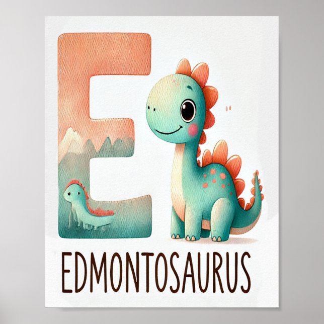 Letter E, Dinosaur Alphabet Watercolor Poster (Front)
