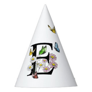 Letter E Floral Butterfly Monogram Initial Party Hat