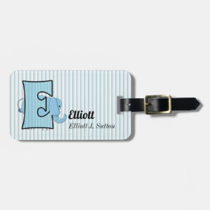 Letter E for Elephant in Blue for Boys Luggage Tag