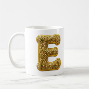 Letter E Gold Glitter Christmas Monogram Coffee Mug