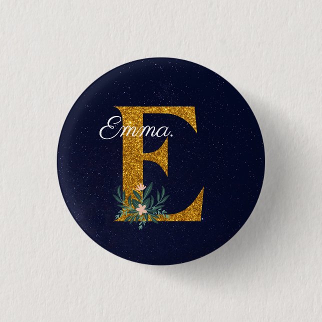 Letter E Golden monogram  1 Inch Round Button (Front)