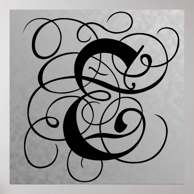 Letter E, Gothic Monogram Black Poster (Front)
