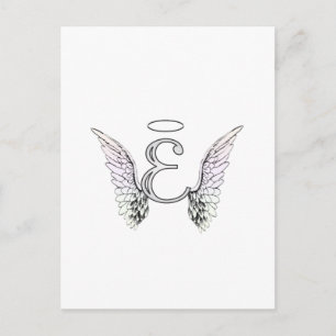 Letter E Initial Monogram with Angel Wings & Halo Postcard