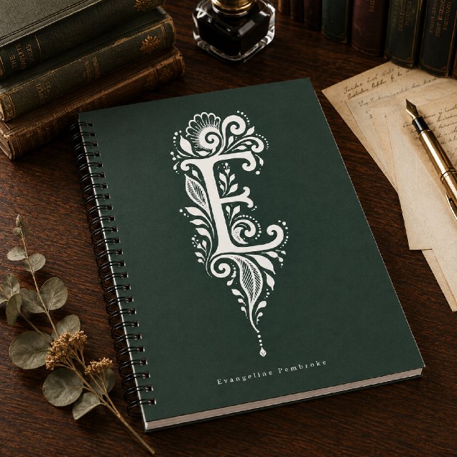 Letter E Linocut Botanical Monogram Notebook (Creator Uploaded)