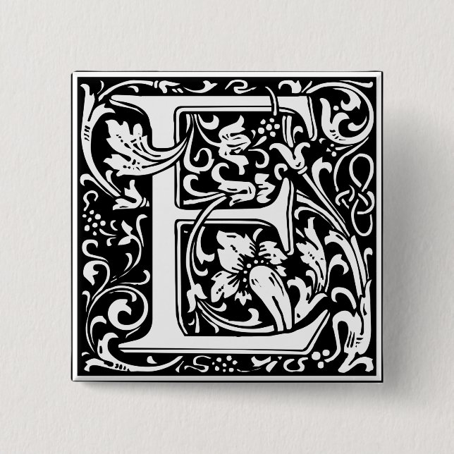 Letter E Medieval Monogram Art Nouveau 2 Inch Square Button (Front)