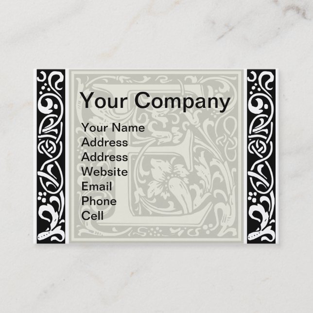 Letter E Medieval Monogram Art Nouveau Business Card (Front)