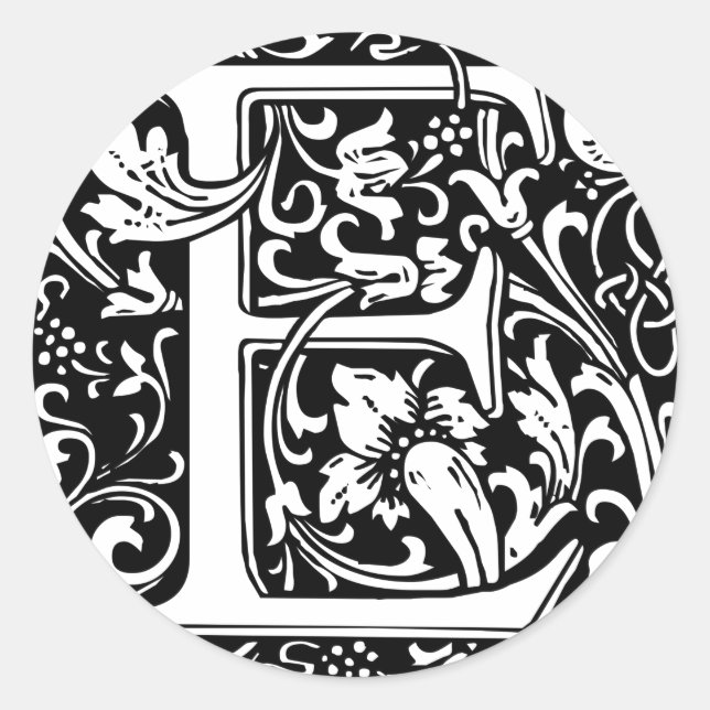 Letter E Medieval Monogram Art Nouveau Classic Round Sticker (Front)