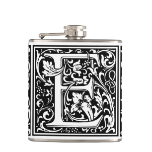 Letter E Medieval Monogram Art Nouveau Hip Flask