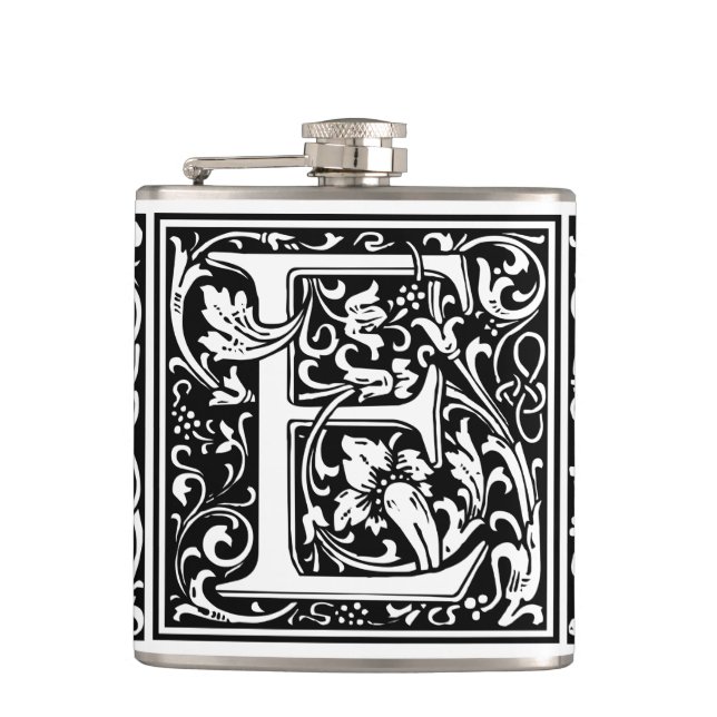 Letter E Medieval Monogram Art Nouveau Hip Flask (Front)