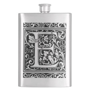 Letter E Medieval Monogram Art Nouveau Hip Flask