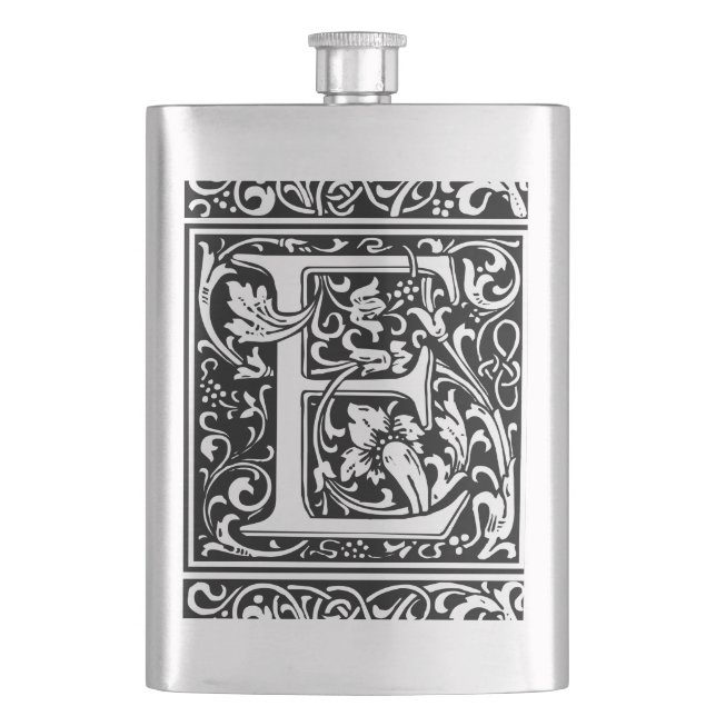 Letter E Medieval Monogram Art Nouveau Hip Flask (Front)