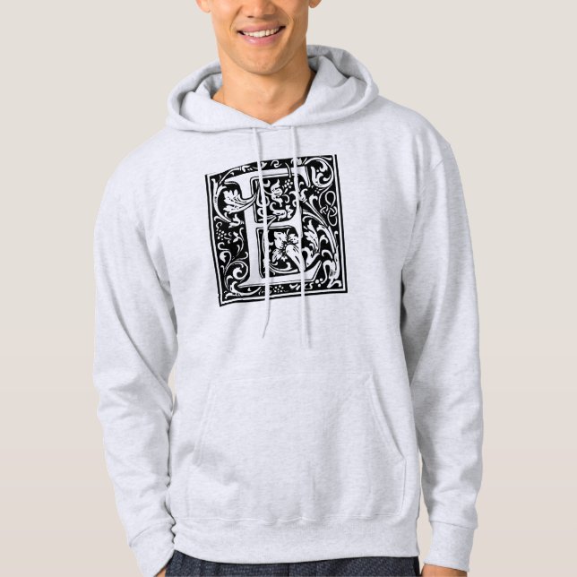 Letter E Medieval Monogram Art Nouveau Hoodie (Front)