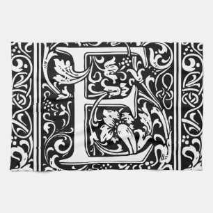 Letter E Medieval Monogram Art Nouveau Kitchen Towel